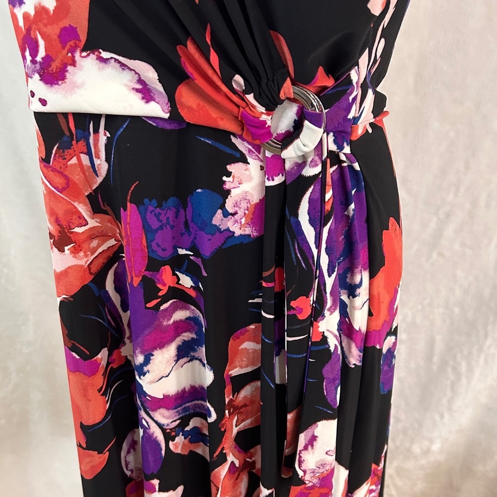 NWOT Lauren Ralph Lauren Floral Faux Wrap Dress Black Purple Coral Sz 8 KY Derby - Picture 3 of 10